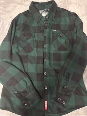 DIXXON Black and Green Buffalo Plaid Flannel Shirt